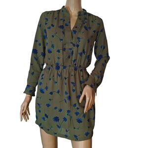 Banana Republic Petite XXS Green Blue Floral Long Sleeve Dress